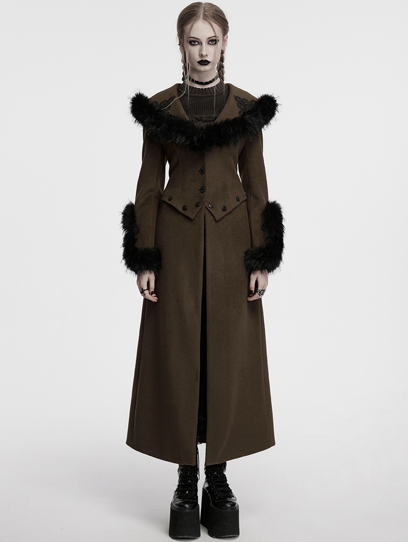 Coffee Vintage Gothic Detachable Short-to-Long Woolen Jacket for Women