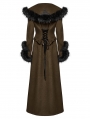 Coffee Vintage Gothic Detachable Short-to-Long Woolen Jacket for Women