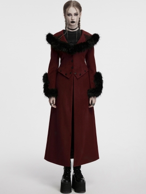 Red Vintage Gothic Detachable Short-to-Long  Woolen Jacket for Women