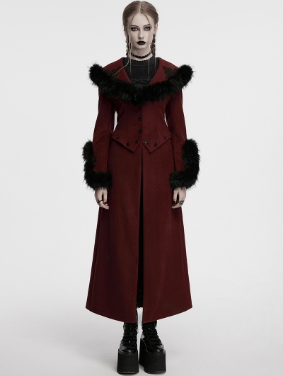 Red Vintage Gothic Detachable Short-to-Long  Woolen Jacket for Women