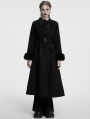 Black Gothic Retro Buckle Belt Long Fur Coat for Women