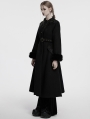 Black Gothic Retro Buckle Belt Long Fur Coat for Women
