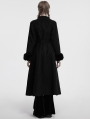 Black Gothic Retro Buckle Belt Long Fur Coat for Women