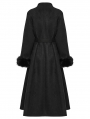 Black Gothic Retro Buckle Belt Long Fur Coat for Women