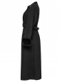 Black Gothic Retro Buckle Belt Long Fur Coat for Women