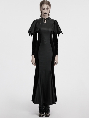 Black Gothic Bat Wide Shoulder Long Fishtail Dress