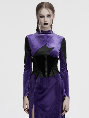 Black Gothic Bat Velvet Spliced Corset Belt