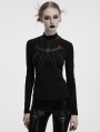 Black Gothic Bat Hollowed Chain Base Long Sleeve T-Shirt for Women