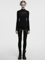 Black Gothic Bat Hollowed Chain Base Long Sleeve T-Shirt for Women