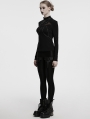 Black Gothic Bat Hollowed Chain Base Long Sleeve T-Shirt for Women