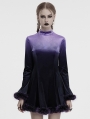 Black and Violet Gothic Gradient Fur Trim Velvet Short Dress