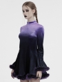 Black and Violet Gothic Gradient Fur Trim Velvet Short Dress