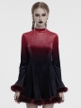 Black and Red Gothic Gradient Fur Trim Velvet Short Dress