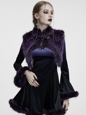 Black and Violet Gradient Gothic Fur Devil Shawl for Women