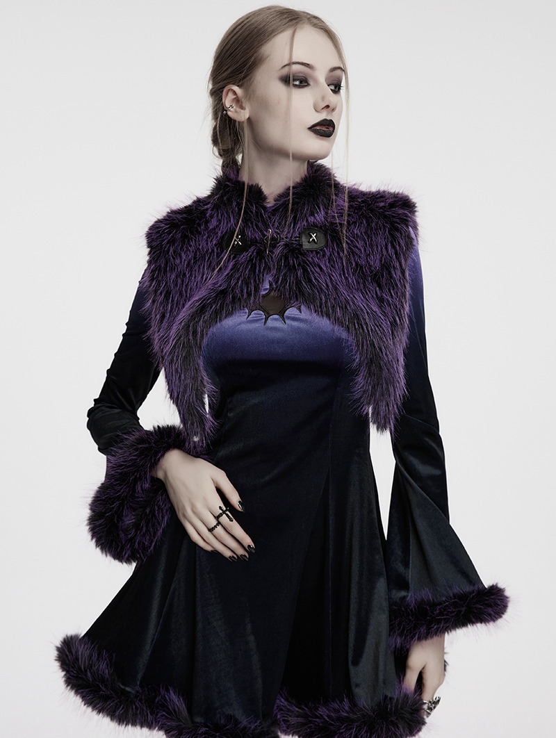 Black and Violet Gradient Gothic Fur Devil Shawl for Women