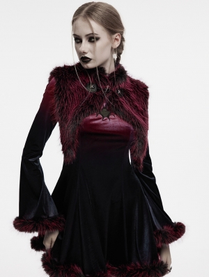 Black and Red Gradient Gothic Fur Devil Shawl for Women