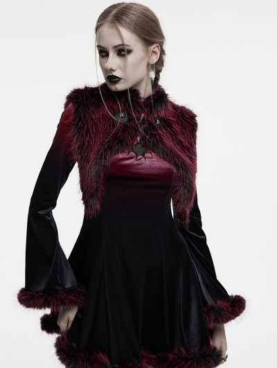 Black and Red Gradient Gothic Fur Devil Shawl for Women