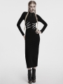 Black Sexy Gothic Skeleton Printed High Slit Long Dress