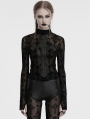 Black Sexy Gothic Cross Flocking Embroidery Long Sleeve T-Shirt for Women