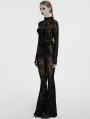 Black Sexy Gothic Cross Flocking Embroidery Long Sleeve T-Shirt for Women