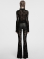 Black Sexy Gothic Cross Flocking Embroidery Long Sleeve T-Shirt for Women