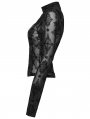 Black Sexy Gothic Cross Flocking Embroidery Long Sleeve T-Shirt for Women