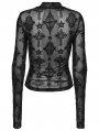 Black Sexy Gothic Cross Flocking Embroidery Long Sleeve T-Shirt for Women