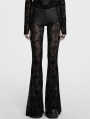 Black Gothic Cross Flocking Embroidered Long Flare Pants for Women