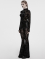 Black Gothic Cross Flocking Embroidered Long Flare Pants for Women