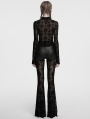 Black Gothic Cross Flocking Embroidered Long Flare Pants for Women