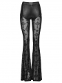 Black Gothic Cross Flocking Embroidered Long Flare Pants for Women