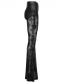 Black Gothic Cross Flocking Embroidered Long Flare Pants for Women
