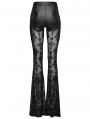 Black Gothic Cross Flocking Embroidered Long Flare Pants for Women