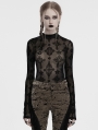 Black Sexy Gothic Cross Flocking Mesh  Long Sleeve Shirt for Women
