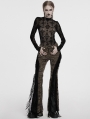 Black Sexy Gothic Cross Flocking Mesh  Long Sleeve Shirt for Women