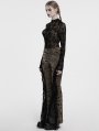 Black Sexy Gothic Cross Flocking Mesh  Long Sleeve Shirt for Women
