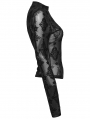 Black Sexy Gothic Cross Flocking Mesh  Long Sleeve Shirt for Women