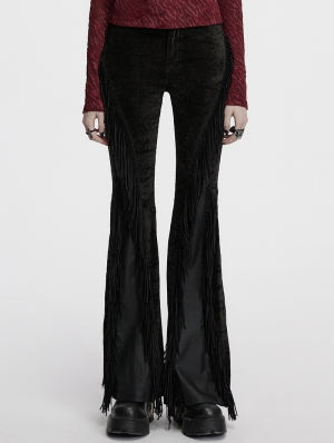 Black Gothic Wasteland Tassel Long Flared Pants for Women