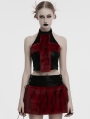 Black and Red Gothic Flame Tie-Dyed Fur Vest Top for Women