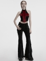 Black and Red Gothic Flame Tie-Dyed Fur Vest Top for Women