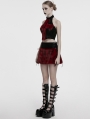 Black and Red Gothic Flame Tie-Dyed Fur Vest Top for Women