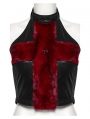 Black and Red Gothic Flame Tie-Dyed Fur Vest Top for Women