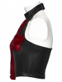 Black and Red Gothic Flame Tie-Dyed Fur Vest Top for Women