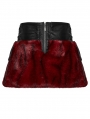 Black and Red Gothic Flame Tie-Dyed Fur A-Line Mini Skirt