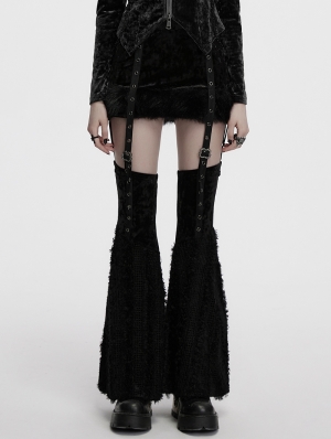 Black Gothic Two-Piece Set Fur Spliced Skirt with Leg Warmers