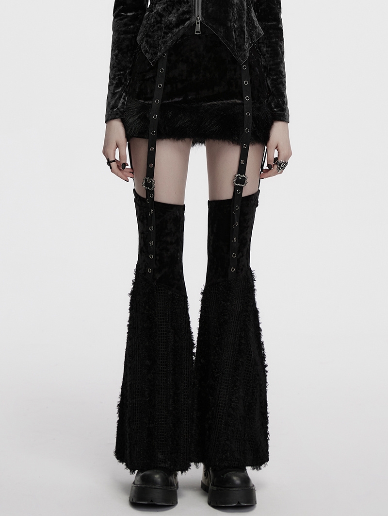 Black Gothic Two-Piece Set Fur Spliced Skirt with Leg Warmers