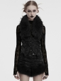 Black Gothic Detachable Fur Collar Denim Vest for Women