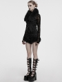Black Gothic Detachable Fur Collar Denim Vest for Women