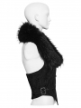 Black Gothic Detachable Fur Collar Denim Vest for Women