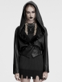 Black Gothic Punk Lapel Hooded Leather Jacket for Women